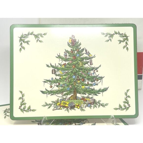 Vintage Pimpernel Spode Christmas Tree Hard Placemats 11.5x15.5” Boxed Set Of 4 - Picture 2 of 11